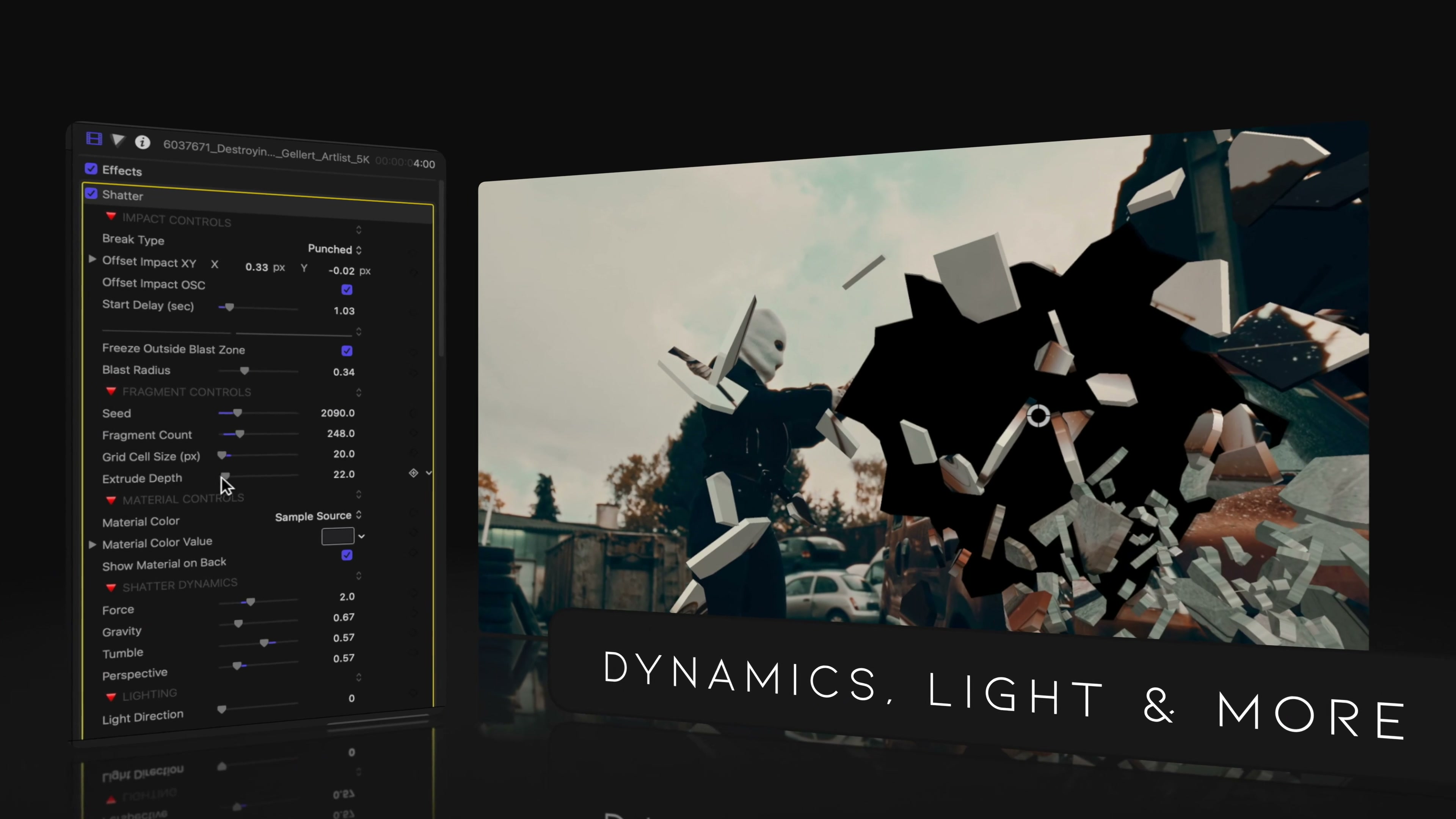 SHATTER controls in Final Cut Pro Inspector panel
